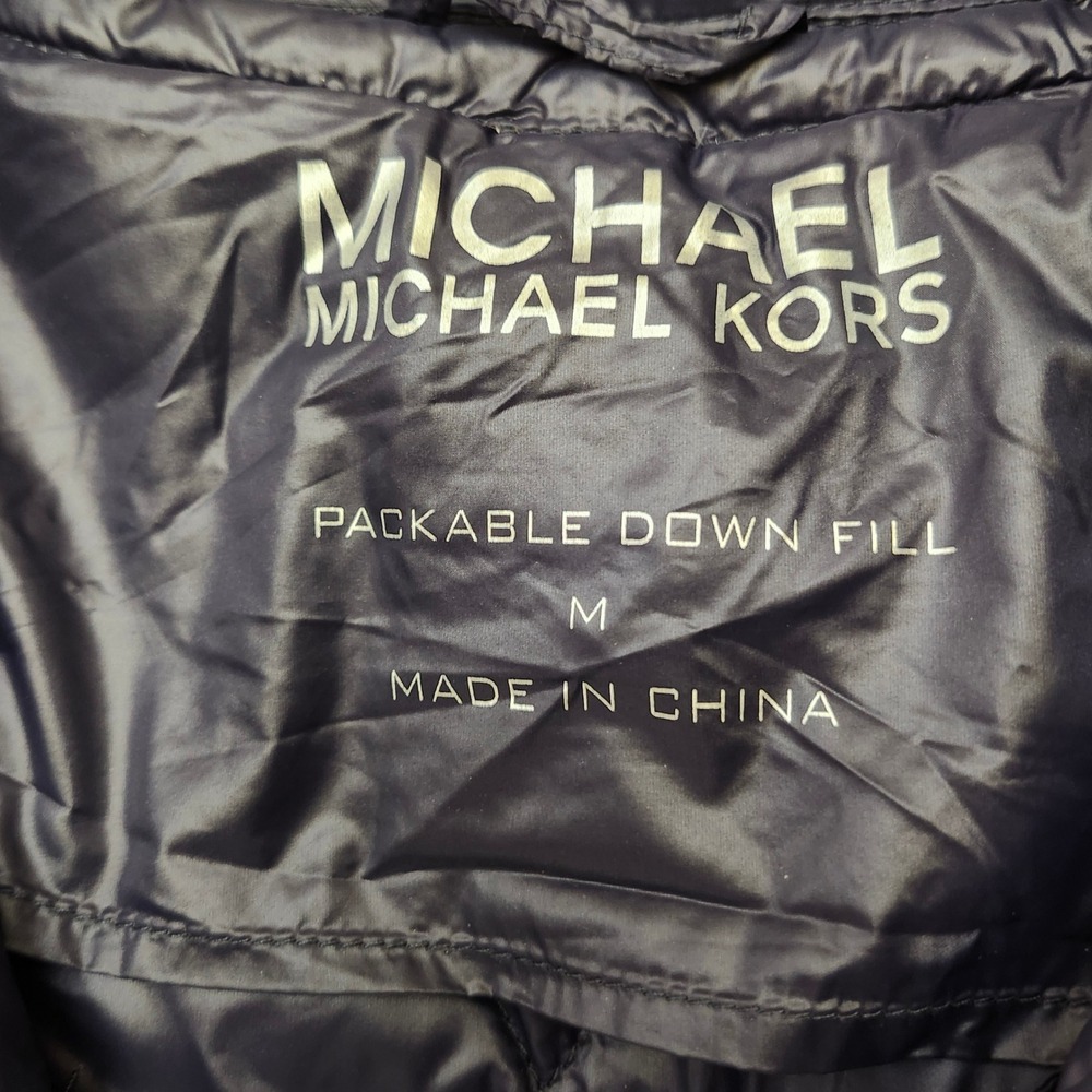 Michael Kors Packable Quilted Down Fill Hooded Long Puffer Coat Navy Blue Size M - Picture 6 of 11
